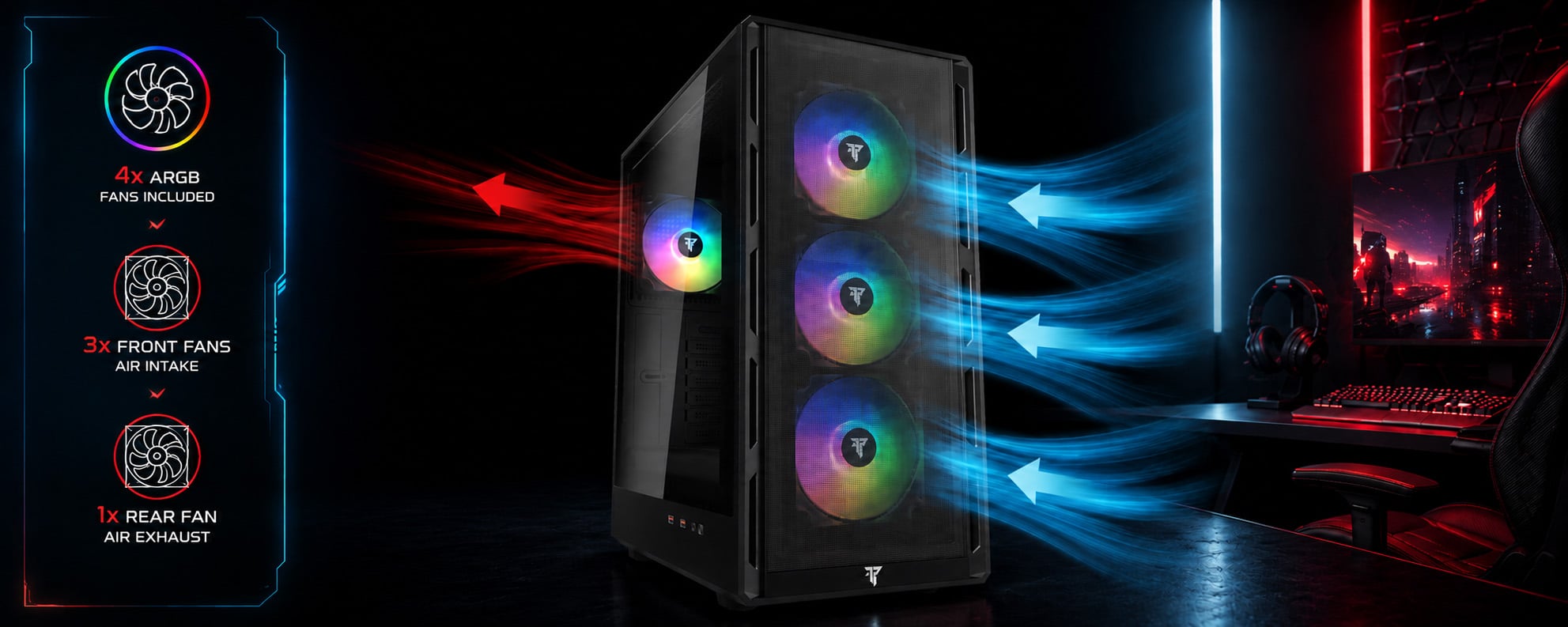 Frontal Mesh y ventiladores ARGB de la caja Tempest Ironvale