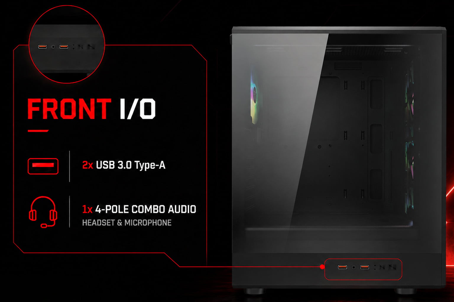 Panel de conexiones USB y audio de Tempest Ironvale