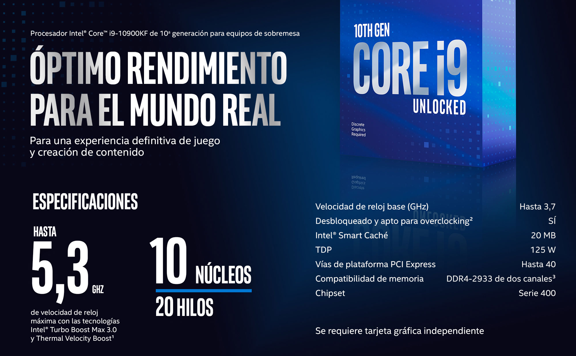 Procesador Intel® Core™ i9-10900KF de 10a generación para equipos de sobremesa